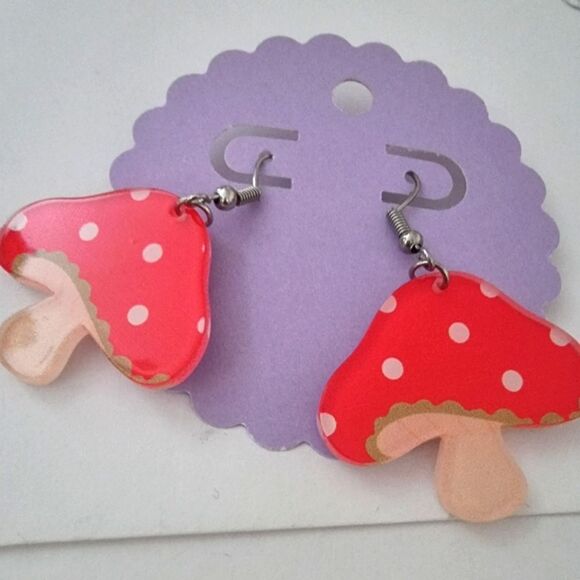 MUSHROOM cute whimsical novelty fun boho earrings - Picture 4 of 6